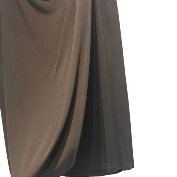 DKNY taupe asymmetrical wrap midi skirt size L - Picture 4 of 6